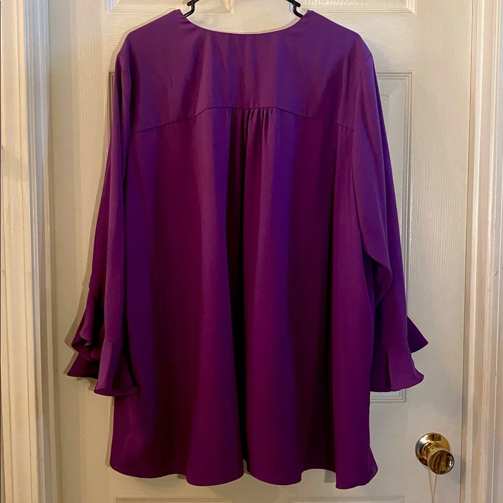 CALEESA Beautiful Elegant Purple Blouse with Ruffled Sleeves - Picture 8 of 10